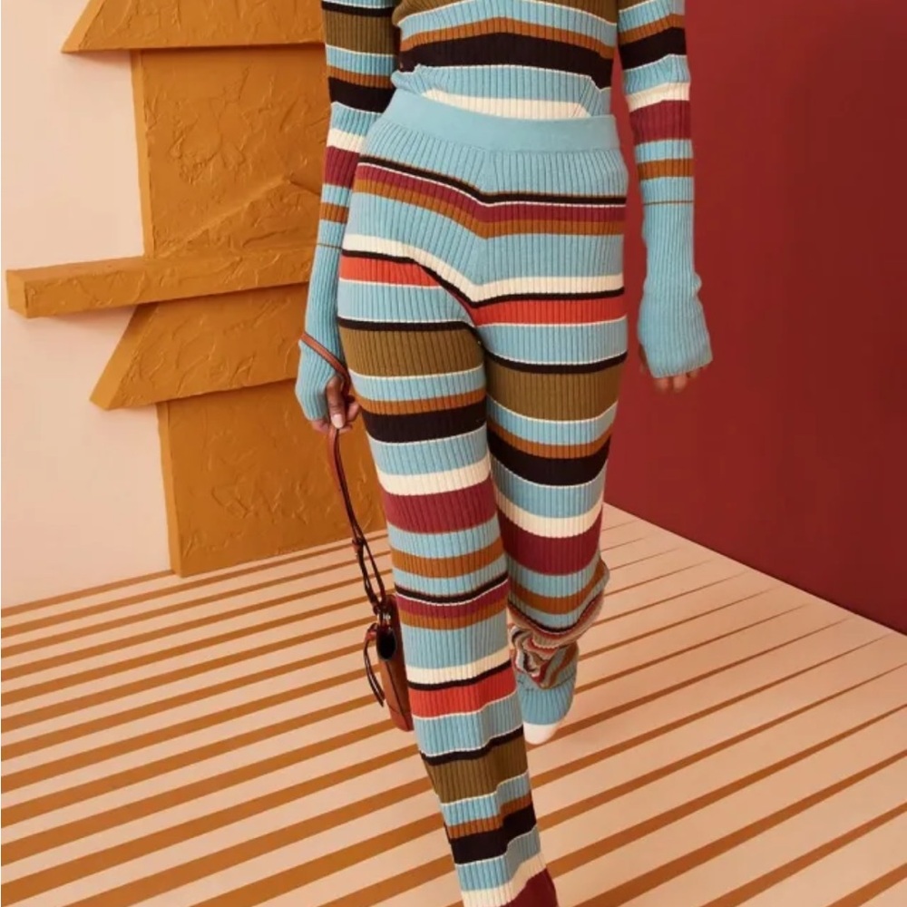 Ulla Johnson Blue and Brown Flare Sweater Pants